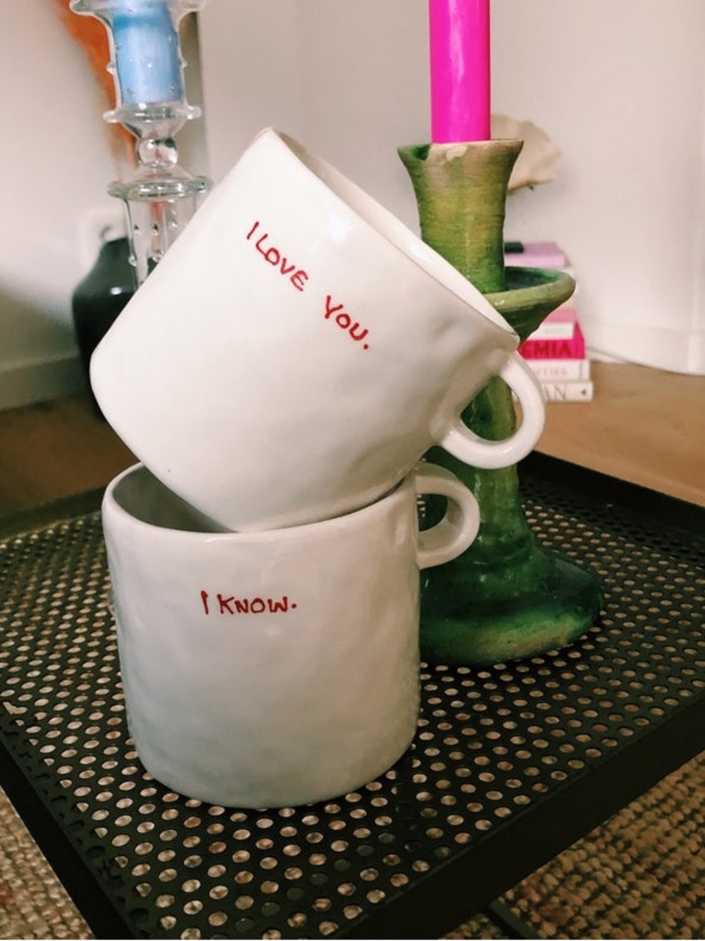 Handmade White Ceramic 'I Love You / I Know/ Dreamer Mugs Set